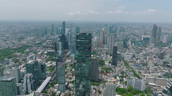 Aerial View of King Power Mahanakhon Tower in Sathorn Silom Central Business District of Bangkok