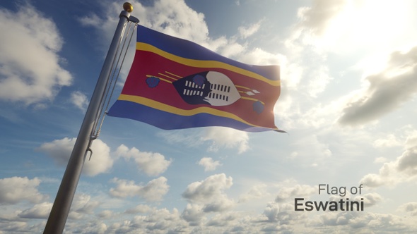 Eswatini Flag on a Flagpole
