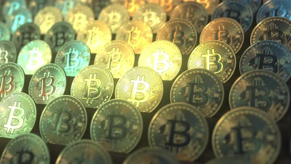 A Collection of Golden Bitcoin Coins