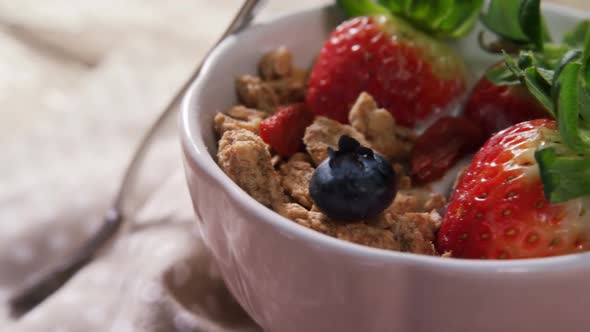 Fruit cereal in a bowl 4k