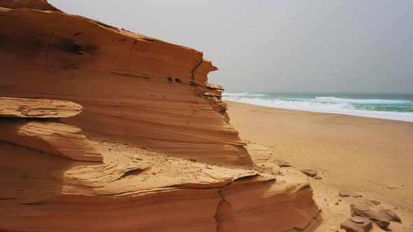 Drone Flight Over Endless Sand Beach Cofete