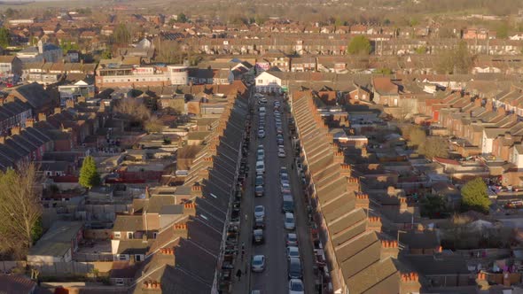 Aerial View of Terraced Working Class Housing in Luton at Sunset