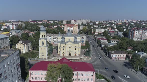 Church and buildings in Ternopil