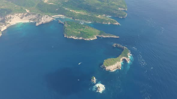 Atuh Beach Aerial View of Tropical Island Washed By Ocean Nusa Penida Bali Indonesia