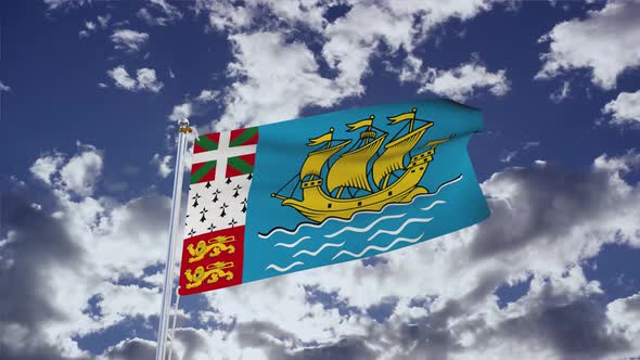 Saint Pierre And Miquelon Flag With Sky 4k