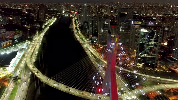 Night downtown Sao Paulo cityscape. Night city landscape of downtown urban.