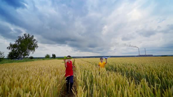 Children playing in farmland