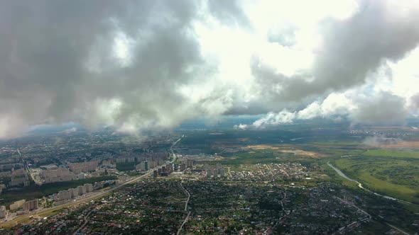 Flight at an Altitude of 500 Meters Above the City