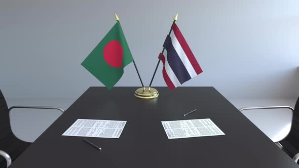 Flags of Bangladesh and Thailand on the Table alt