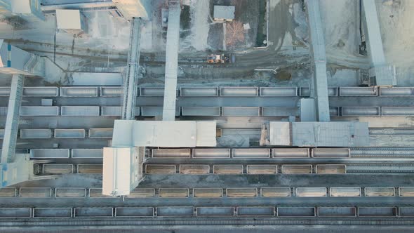 Aerial View of Cargo Train Loaded with Crushed Stone Materials at Mining Factory