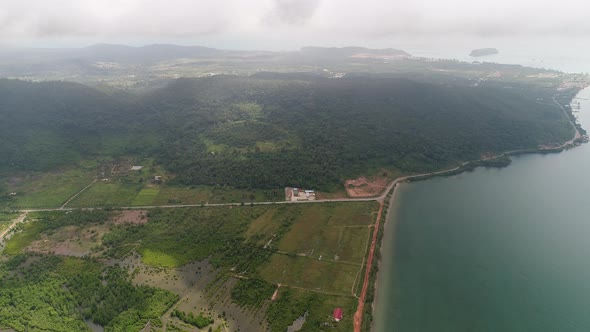 Fishing village near Sihanoukville in Cambodia seen from the sky