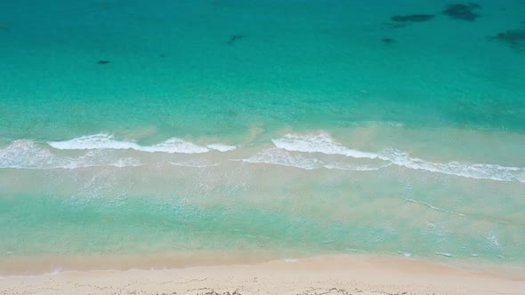 Aerial View with Tropical Seashore of Caribbean Sea with Waves