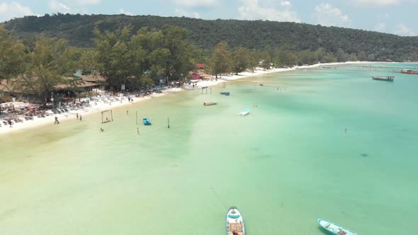 Coastal aerial view of beach life scene. Tropical beach lifestyle