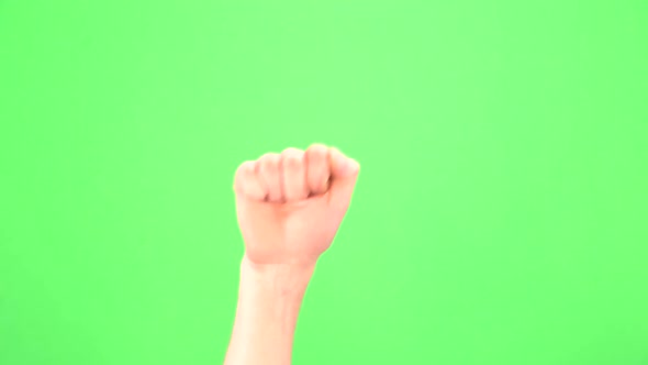 Hand Knocking on the Green Screen. Single Handed Gesture. Chromakey. Isolated. Real Time Video