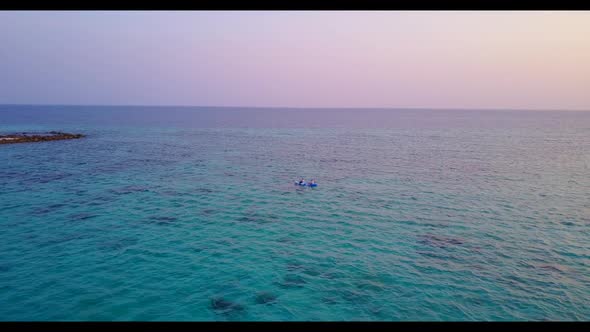 Aerial drone view travel of tropical bay beach voyage by transparent sea with white sand background 