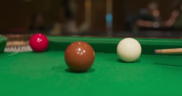 Close up of Snooker shooting on snooker table