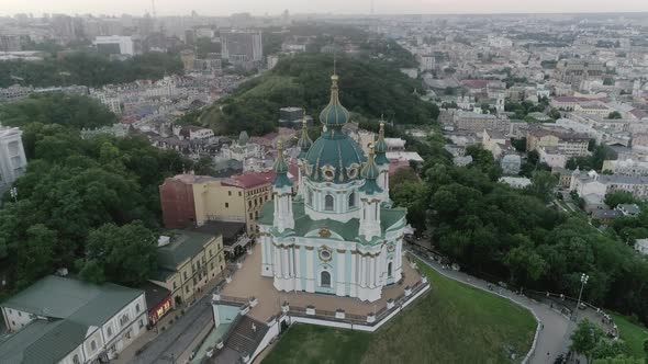 Panorama of the historical district of Kyiv - Podil and St. Andrew's Church