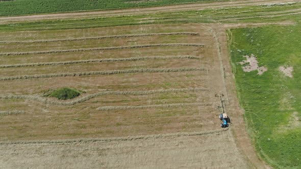 Tractor with Rake Tedders on the Farm Field