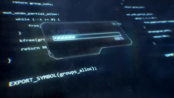 Computer Code Displayed on Sci-Fi Screen as Saving Message is Displayed