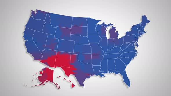 USA Map - Red States Changing to Blue States alt