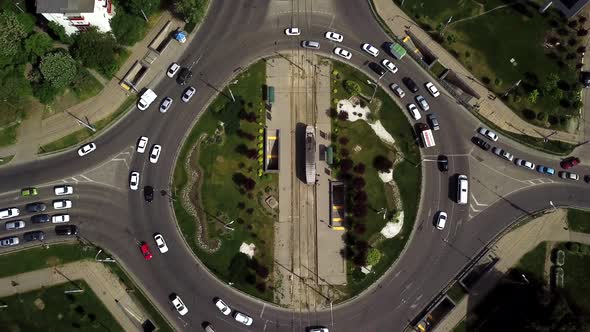Aerial Drone Shot of a Car Traffic Roundabout