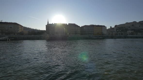 Buildings on Danube River's shoreline