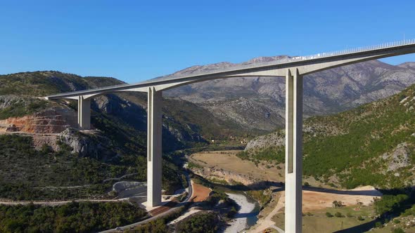 Aerial Shot of the Fully Finished Moracica Bridge in Montenegro