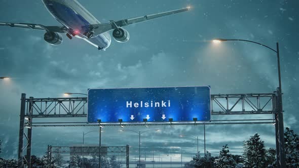 Airplane Landing Helsinki in Christmas