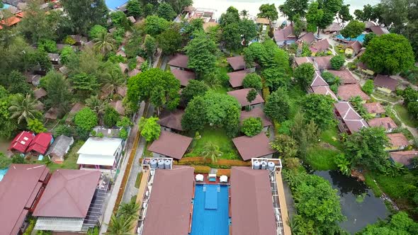 Aerial Drone View of Resort on Ko Lipe Island From High Point of Drone Fly