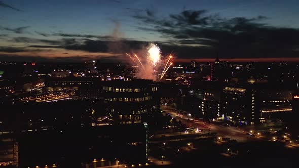 Aerial View Of Copenhagen, Denmark With Fireworks