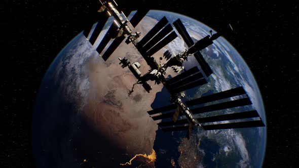 International Space Station in Outer Space Over the Planet Earth Orbit alt