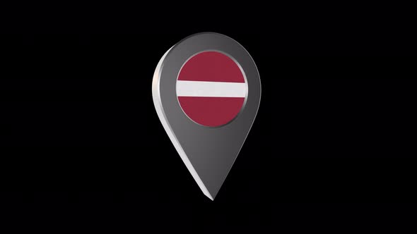 3d Animation Map Navigation Pointer With Latvia Flag With Alpha Channel - 4K