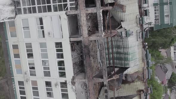 Vertical Video of a Residential Building Damaged By the War in Ukraine