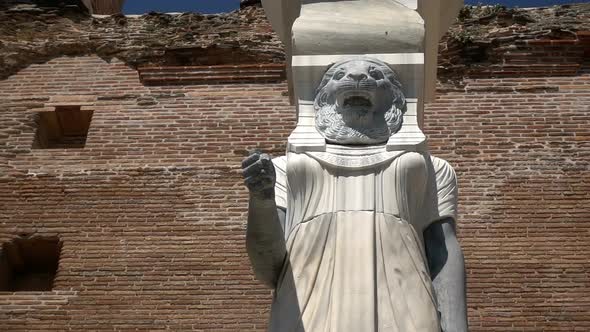 Egyptian Goddess Statue In Red Bazilica Of Bergama In Turkey 3