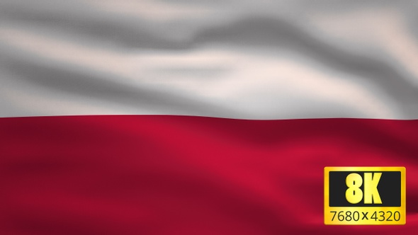 8K Poland Windy Flag Background