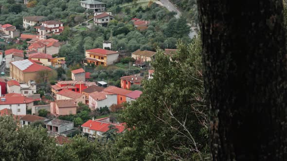 top view small village in italy between greenery and hills