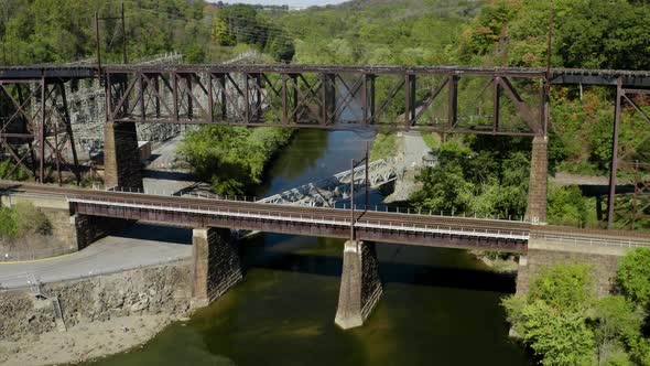 Trestle and Lower Train Bridge run across Susquehanna River Aerial