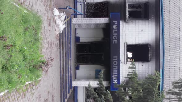 Vertical Video of a Destroyed Police Station During the War in Ukraine