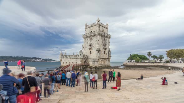 Belem Tower Is a Fortified Tower Located in the Civil Parish of Santa Maria De Belem Timelapse