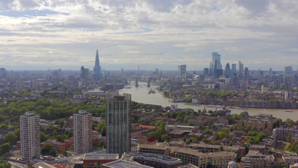 Aerial View of the Distant London Skyline From Docklands