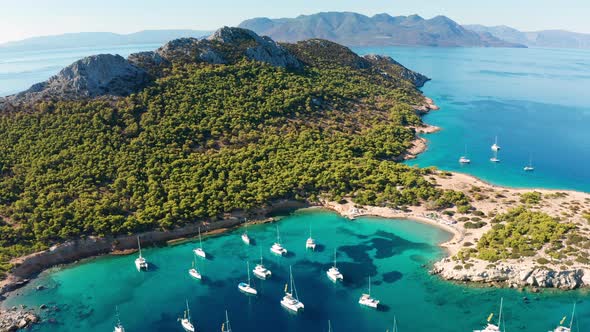 Yacht Near the Green Island in Greece