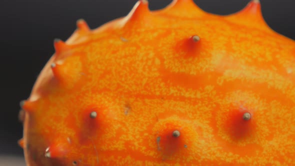 African Horned Melon Closeup Rotating on Gray Background