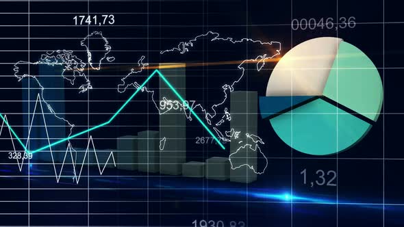 World Map Statistic Data Graph Dark Blue Loop Finance Background