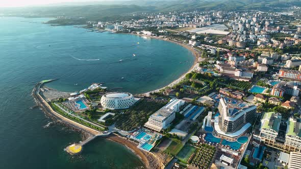 Infrastructure of Hotels Aerial View 4 K Turkey Alanya Avsallar