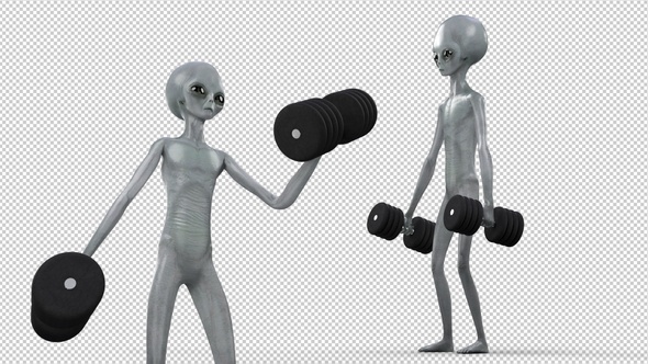 Alien Doing Dumbbell Bicep Curls 2