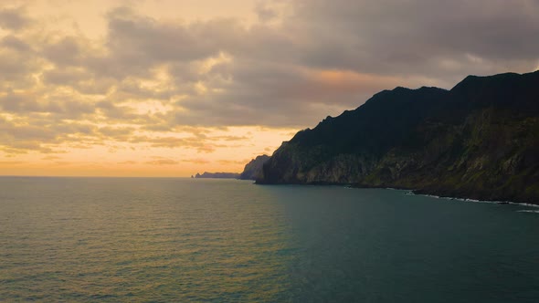 Flying Alont the Coast of Madeira Island at Sunset