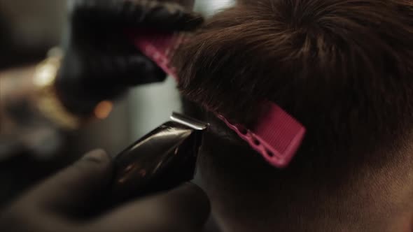 Men's Haircut Close-up Shooting. Close-up Video of Haircut and Hair Styling.