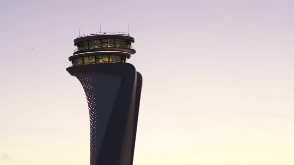 Airport Tower At Sunset Aerial View 2