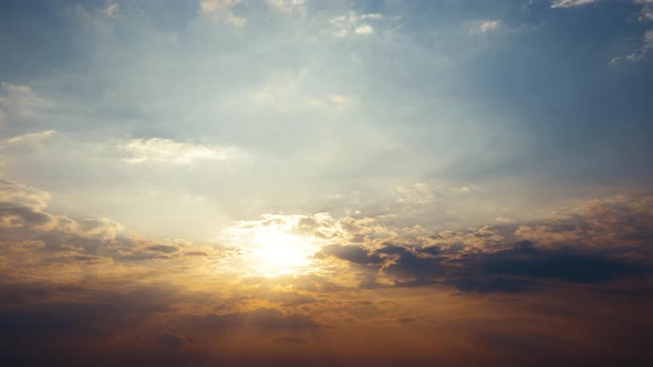 Dramatic Time Lapse Sunset with Clouds. Evening, Large beautiful orange color sunset sky.