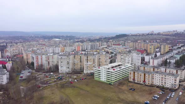 Flying Over a Communist Residential Area, Flat of Blocks, Cluj Napoca, Romania